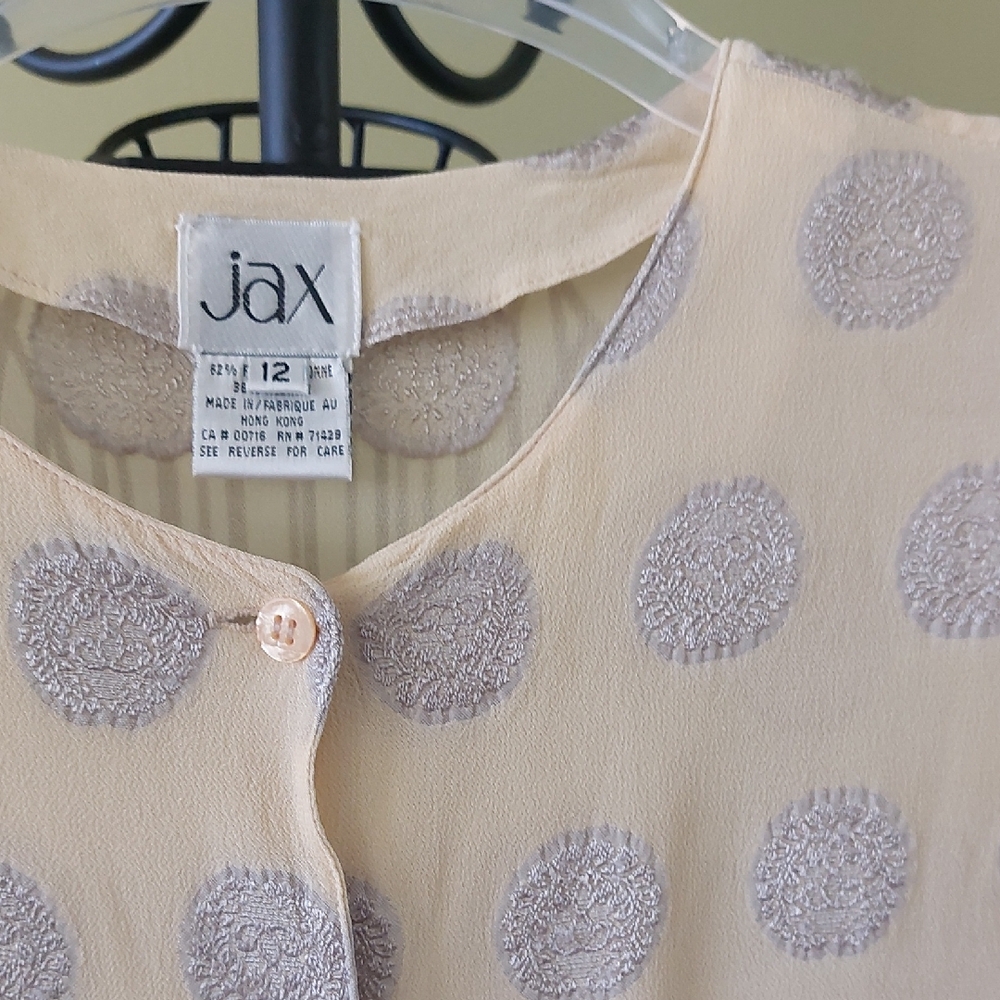 VINTAGE, JAX, Size 12, Light Yellow and Silver Gray Textured Dot Top